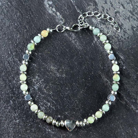 Buddha Stones Natural Stone Amazonite Amethyst Lazurite Rose Quartz Heart Positive Balance Bracelet