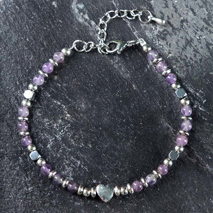Buddha Stones Natural Stone Amazonite Amethyst Lazurite Rose Quartz Heart Positive Balance Bracelet