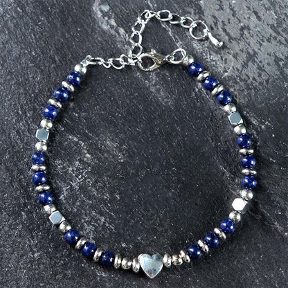 Buddha Stones Natural Stone Amazonite Amethyst Lazurite Rose Quartz Heart Positive Balance Bracelet