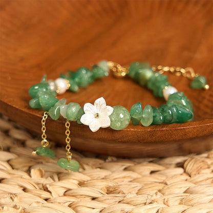 Buddha Stones Natural Strawberry Quartz Green Strawberry Quartz Super Seven Crystal Flower Healing Bracelet