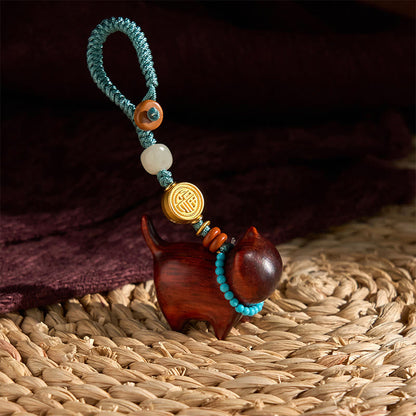Buddha Stones Hetian Jade Natural Sandalwood Red Sandalwood Green Sandalwood Fu Character Abundance Key Chain