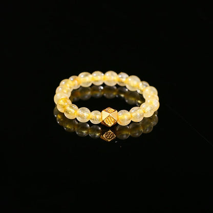 Buddha Stones 3mm Golden Rutilated Quartz Beads Wealth Elastic String Ring