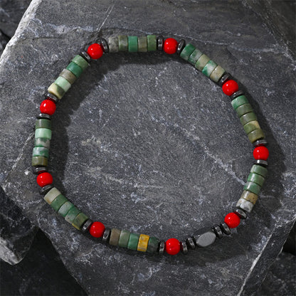 Buddha Stones Natural Green Stone Hematite Red Coral Powerful Bracelet