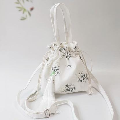 Buddha Stones White Flowers Green Leaves Canvas Tote Crossbody Bag Shoulder Bag Handbag