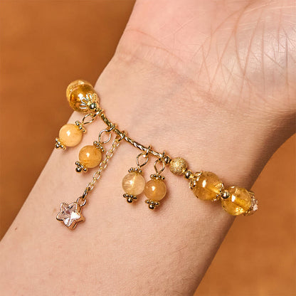 Buddha Stones Natural Colored Yellow Rutilated Quartz Four Leaf Clover Star Auspiciousness Bracelet