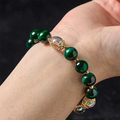 Buddha Stones Natural Green Tiger Eye Beads Green Leaf Positive Bracelet