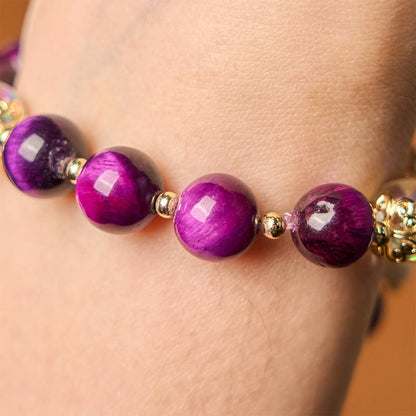Buddha Stones Natural Red Tiger Eye Purple Tiger Eye Beads Green Leaf Protection Bracelet