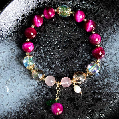 Buddha Stones Natural Red Tiger Eye Purple Tiger Eye Beads Green Leaf Protection Bracelet