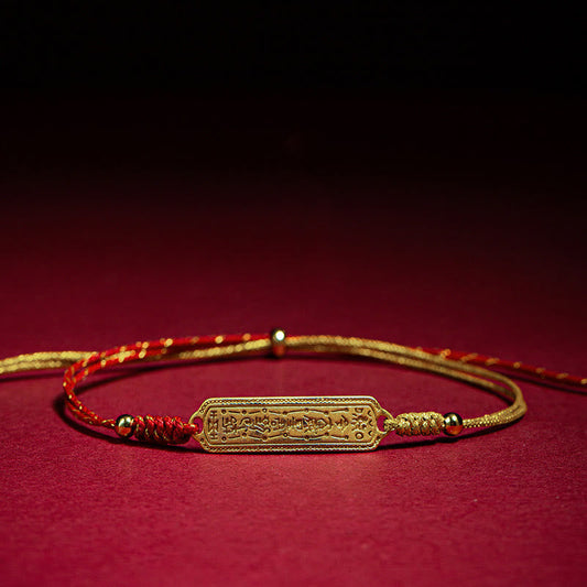 Buddha Stones 14K Gold-plated Copper Amulet Protection Red Golden Rope Bracelet