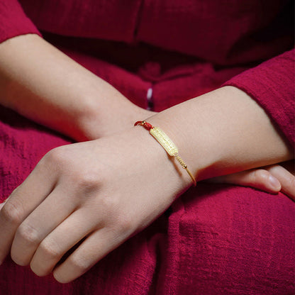 Buddha Stones 14K Gold-plated Copper Amulet Protection Red Golden Rope Bracelet