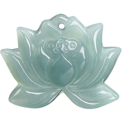 Buddha Stones Lotus Flower Pattern Carved Jade Prosperity Necklace Pendant