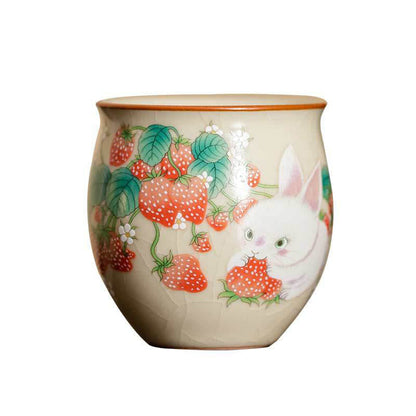 Buddha Stones Small Strawberry Rabbit Teacup Kung Fu Tea Cup 90ml With Gift Box