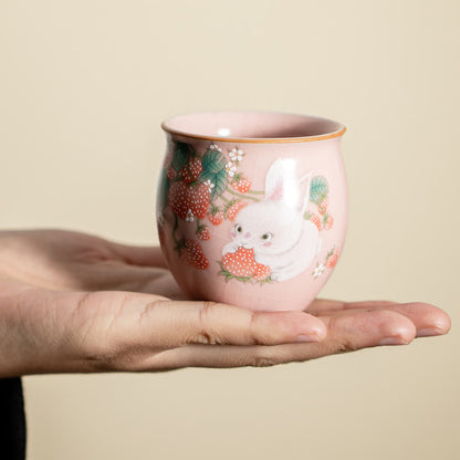 Buddha Stones Small Strawberry Rabbit Teacup Kung Fu Tea Cup 90ml With Gift Box