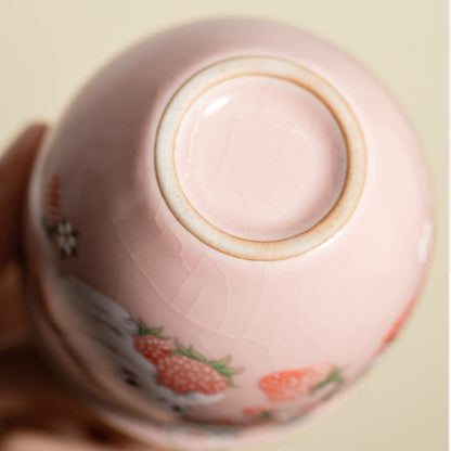 Buddha Stones Small Strawberry Rabbit Teacup Kung Fu Tea Cup 90ml With Gift Box