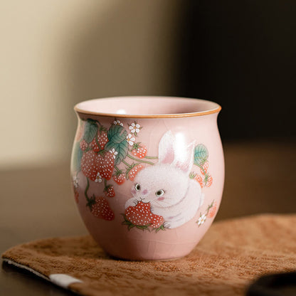 Buddha Stones Small Strawberry Rabbit Teacup Kung Fu Tea Cup 90ml With Gift Box