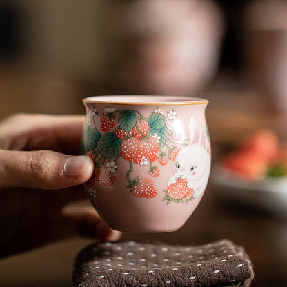 Buddha Stones Small Strawberry Rabbit Teacup Kung Fu Tea Cup 90ml With Gift Box