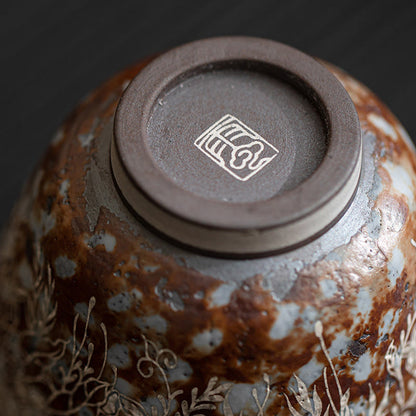 Buddha Stones Brown Flowers In Full Bloom Teacup Kung Fu Tea Cup 100ml With Gift Box