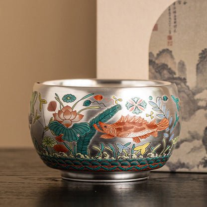 Buddha Stones Fish Lotus Seaweed Valley Mountains Pine Tree Dragon Teacup Kung Fu Tea Cup With Gift Box