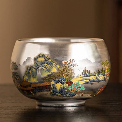 Buddha Stones Fish Lotus Seaweed Valley Mountains Pine Tree Dragon Teacup Kung Fu Tea Cup With Gift Box