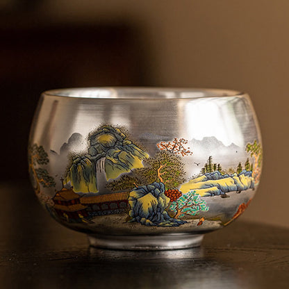 Buddha Stones Fish Lotus Seaweed Valley Mountains Pine Tree Dragon Teacup Kung Fu Tea Cup With Gift Box