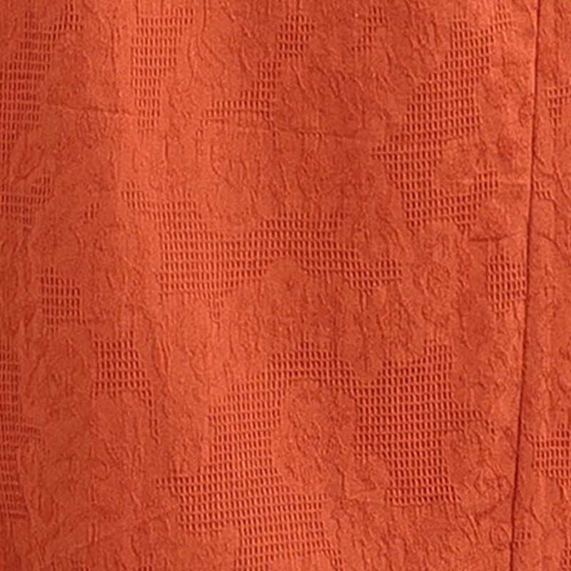 Buddha Stones Plain Jacquard Lapel Cotton Linen Short Sleeve Midi Dress With Pockets