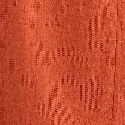 Buddha Stones Plain Jacquard Lapel Cotton Linen Short Sleeve Midi Dress With Pockets