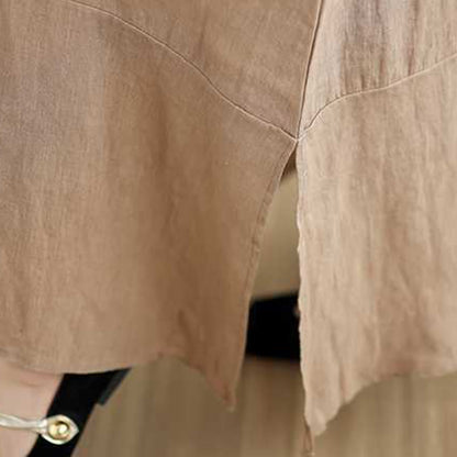 Buddha Stones Spring Plain Irregular Sleeveless Cotton Linen Midi Dress With Pockets