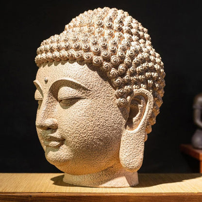 Buddha Stones Closed Eyes Meditating Buddha Head Resin Statue Zen Home Decoration 42*30*30cm