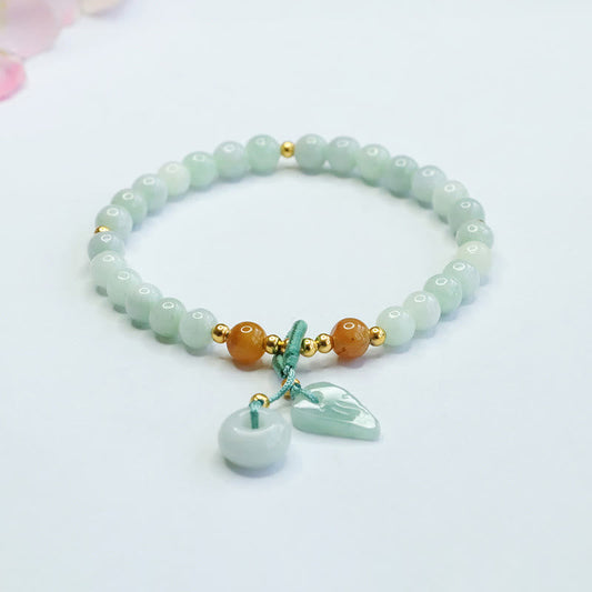 Buddha Stones Jade Beads Leaf Peace Buckle Prosperity Bracelet