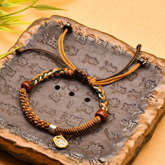 Buddha Stones Handmade Tibetan Zakiram Goddess Of Wealth Wood Protection Braided Bracelet