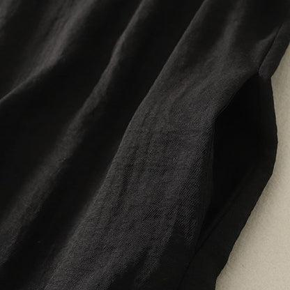 Buddha Stones Casual Stitching Color Handmade Button Design Midi Dress Polyester Sleeveless Dress With Pockets
