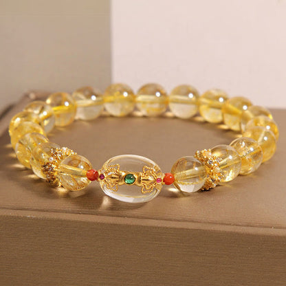 Buddha Stones Natural Golden Rutilated Quartz Beads Auspiciousness Bracelet