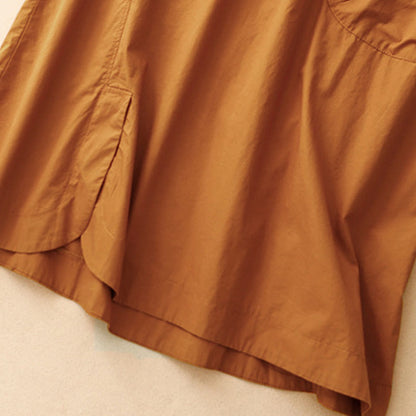 Buddha Stones Summer Plain Crew Neck Simple Short Sleeve Design Midi Dress With Pockets
