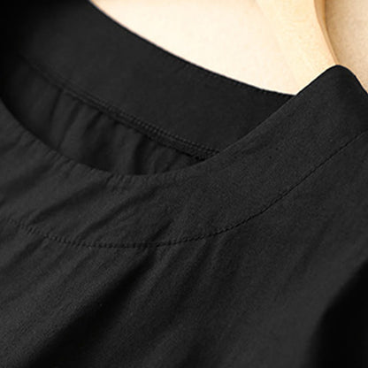 Buddha Stones Summer Plain Crew Neck Simple Short Sleeve Design Midi Dress With Pockets