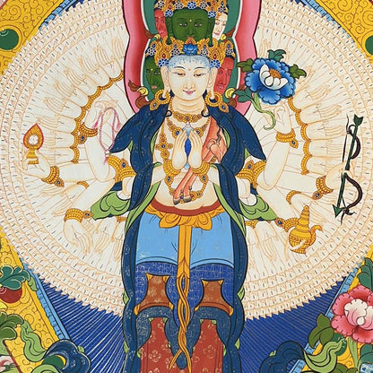 Buddha Stones Tibetan Thangka Painting Yellow God of Wealth Green Tara Avalokitesvara Handmade Decoration Blind Box(Random Style)