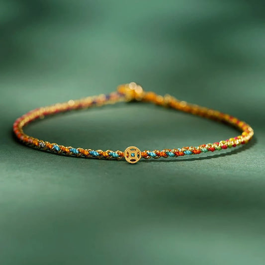 Buddha Stones Colorful Rope Luck Coin Bead Abundance Extra Thin Braided Bracelet