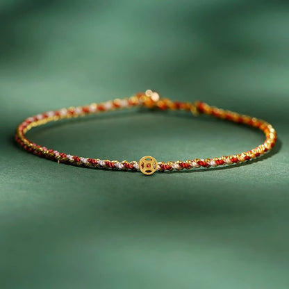 Buddha Stones Colorful Rope Luck Coin Bead Abundance Extra Thin Braided Bracelet