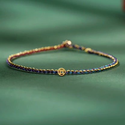 Buddha Stones Colorful Rope Luck Coin Bead Abundance Extra Thin Braided Bracelet