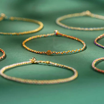 Buddha Stones Colorful Rope Luck Coin Bead Abundance Extra Thin Braided Bracelet