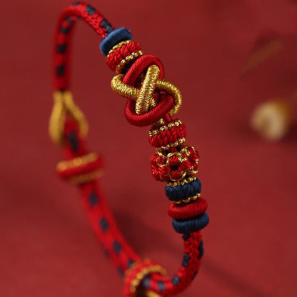 Buddha Stones Handcrafted Peach Blossom Peace Knot Colorful Rope Adjustable Bracelet