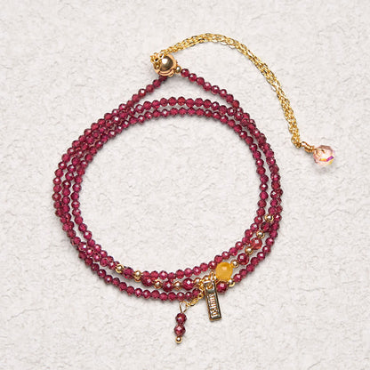 Buddha Stones Small Natural Garnet Passion Triple Wrap Bracelet