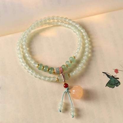 Buddha Stones Multiple Circles Natural Aventurine Glass Lotus Pods Lucky Bamboo Positivity Bracelet