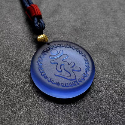 Buddha Stones Tibet Shurangama Mantra Liuli Crystal Necklace Pendant