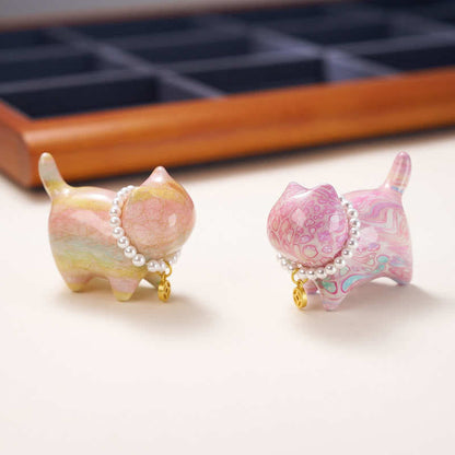 Buddha Stones Sandalwood Lucky Mini Cat Lacquer Craft Healing Decoration Random Color(Blind Box)