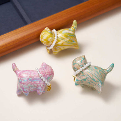 Buddha Stones Sandalwood Lucky Mini Cat Lacquer Craft Healing Decoration Random Color(Blind Box)