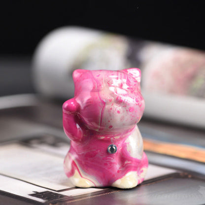 Buddha Stones Cute Mini Cat Rosewood Lacquer Craft Warmth Decoration Random Color(Blind Box)