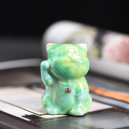 Buddha Stones Cute Mini Cat Rosewood Lacquer Craft Warmth Decoration Random Color(Blind Box)
