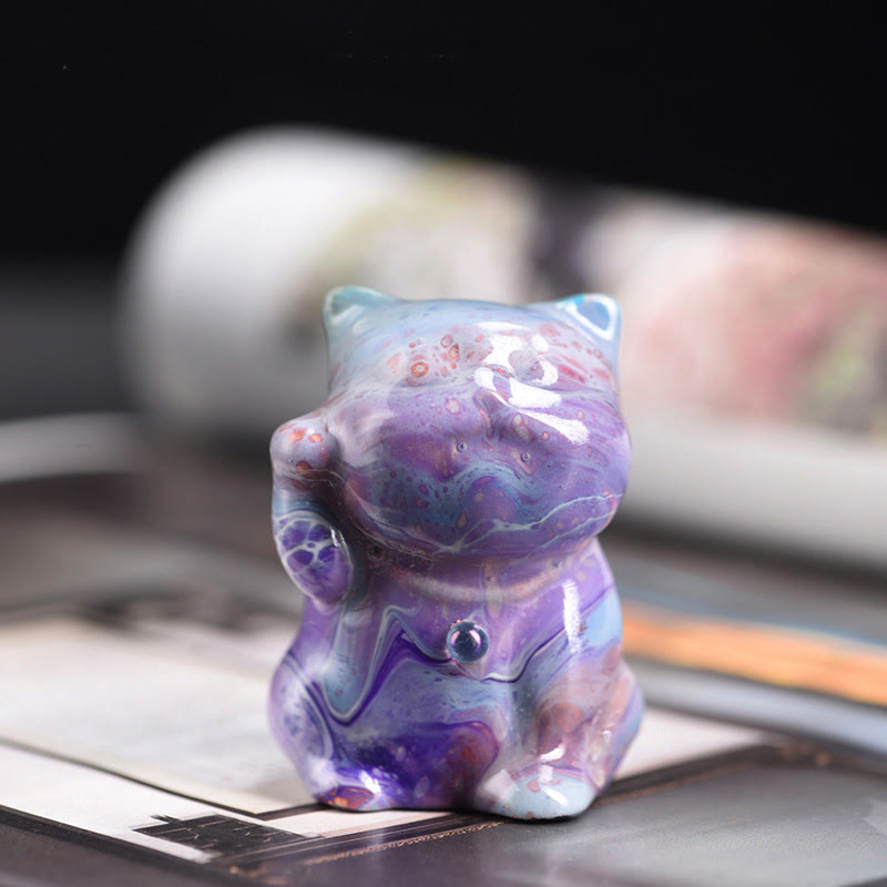 Buddha Stones Cute Mini Cat Rosewood Lacquer Craft Warmth Decoration Random Color(Blind Box)
