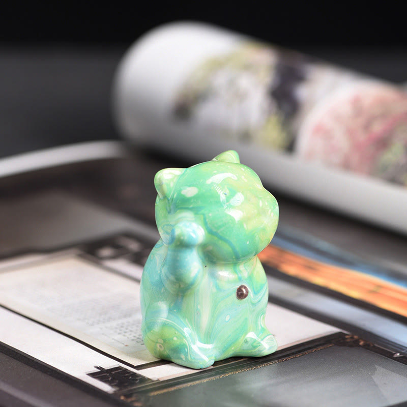Buddha Stones Cute Mini Cat Rosewood Lacquer Craft Warmth Decoration Random Color(Blind Box)