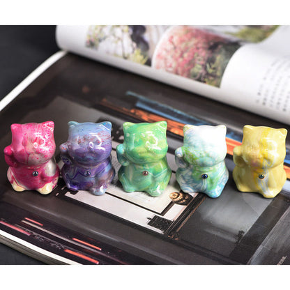 Buddha Stones Cute Mini Cat Rosewood Lacquer Craft Warmth Decoration Random Color(Blind Box)